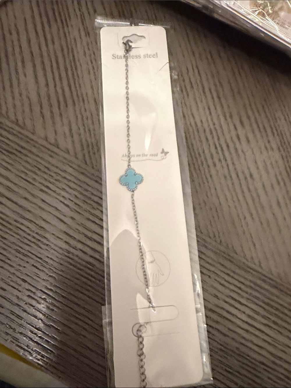 Stainless Steel Women's Bracelet with Turquoise Clover Charm